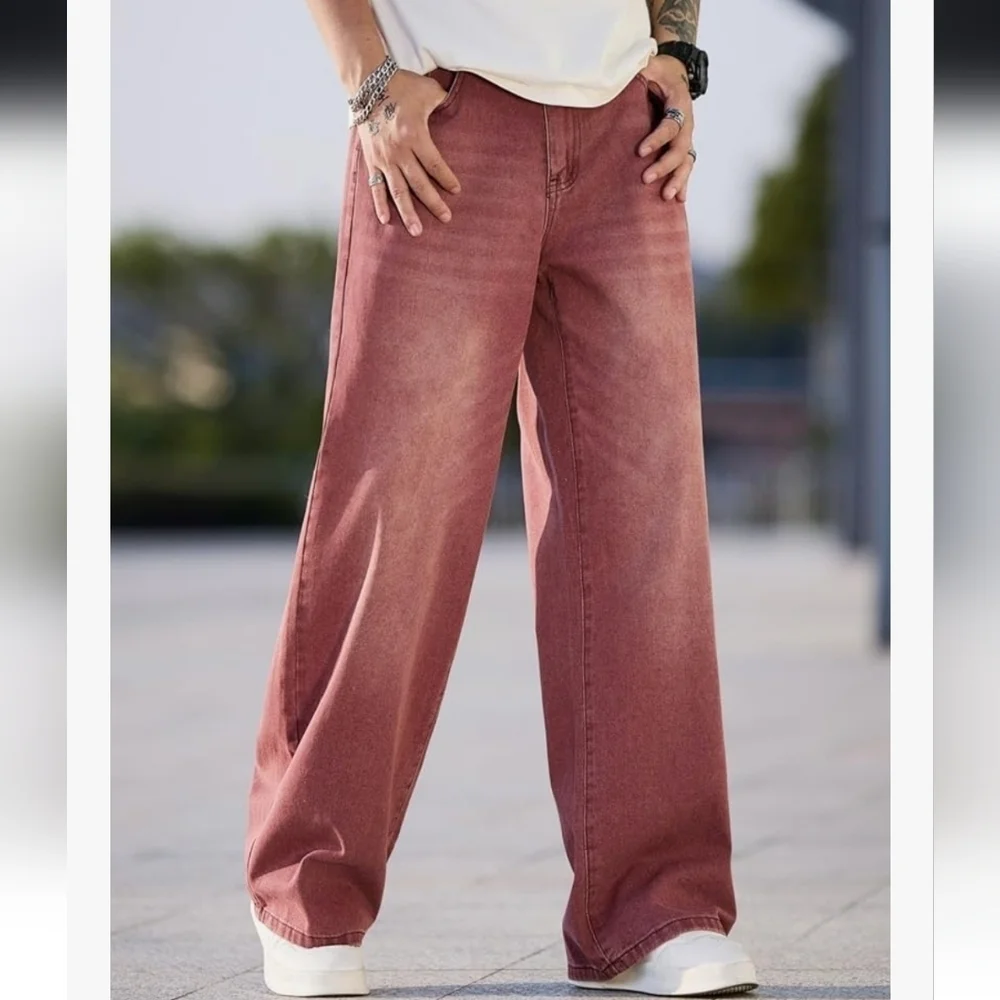 Mens Red Wide Leg Skater Jeans NWT